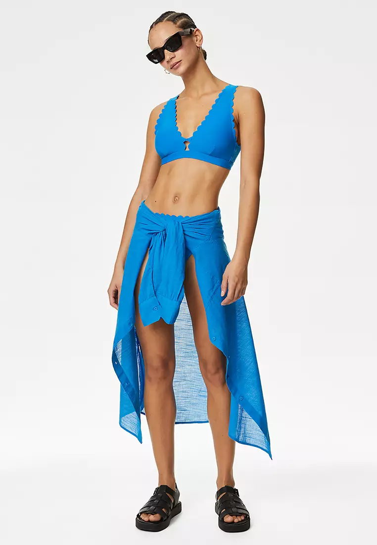 Neoprene Padded Scallop Plunge Bikini Top