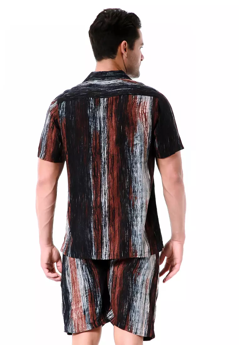 Deon Piyama Pria Fannan Motive Kemeja One Set Lengan Pendek Material Rayon ORIGINAL - Brown