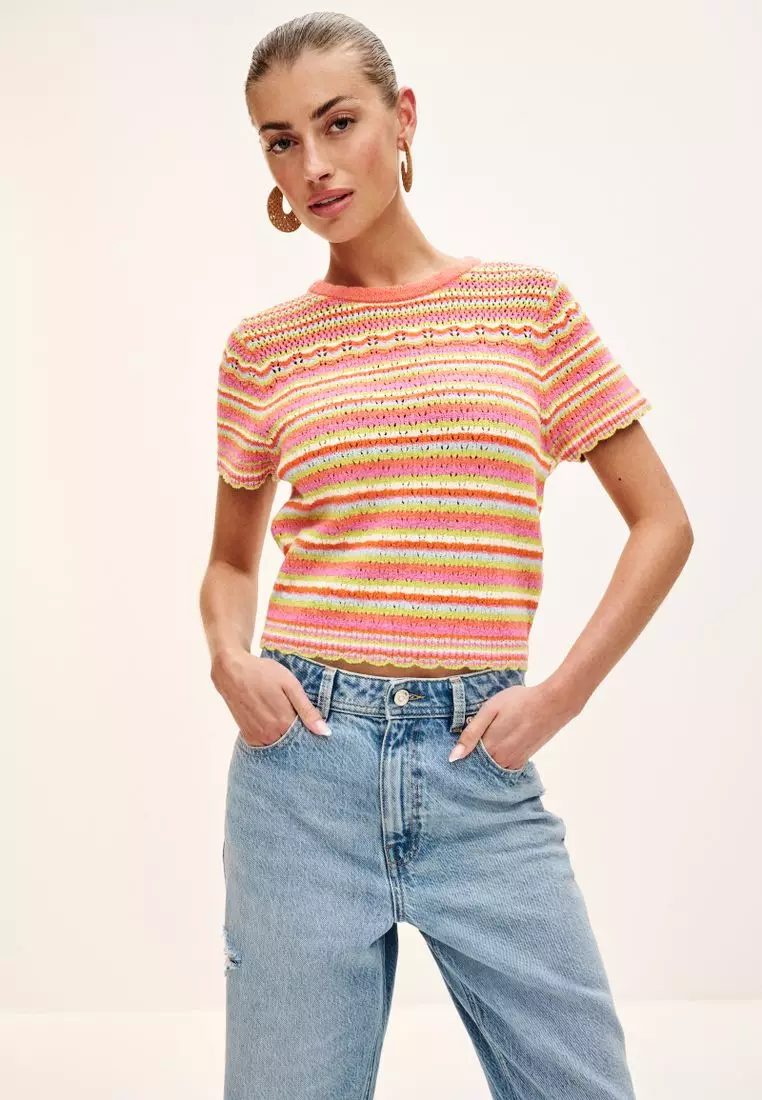 Tシャツ・カットソー DIESEL M Arisa Knit Pink A067120KCAE3BU A067120KCAE3BUFW24 Emilia Cotton Crew T-shirt-Pink Rose / Firecracker Red