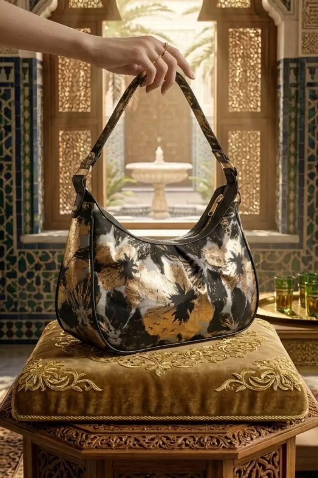 Demure Signature - Flowers Gardenia Tote bag Brown Premium Jacquard