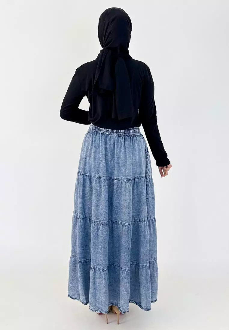 Nola Skirt (Rok Jeans A-Line) Fit BB 90 kg - Biru Snow