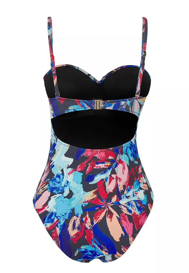 Floral Patterned Strapless Draped Regular Swimsuit TBESS25MA00088