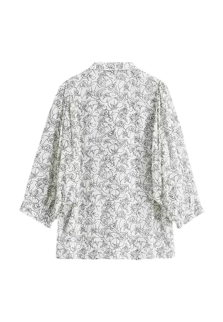 Mortif Floral Blouse with Front Ribbon Tie