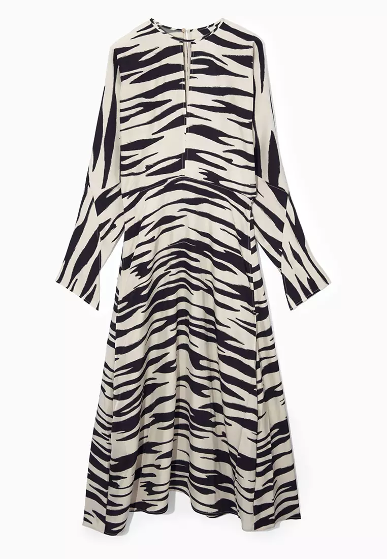 Zebra-Print Cutout Midi Dress