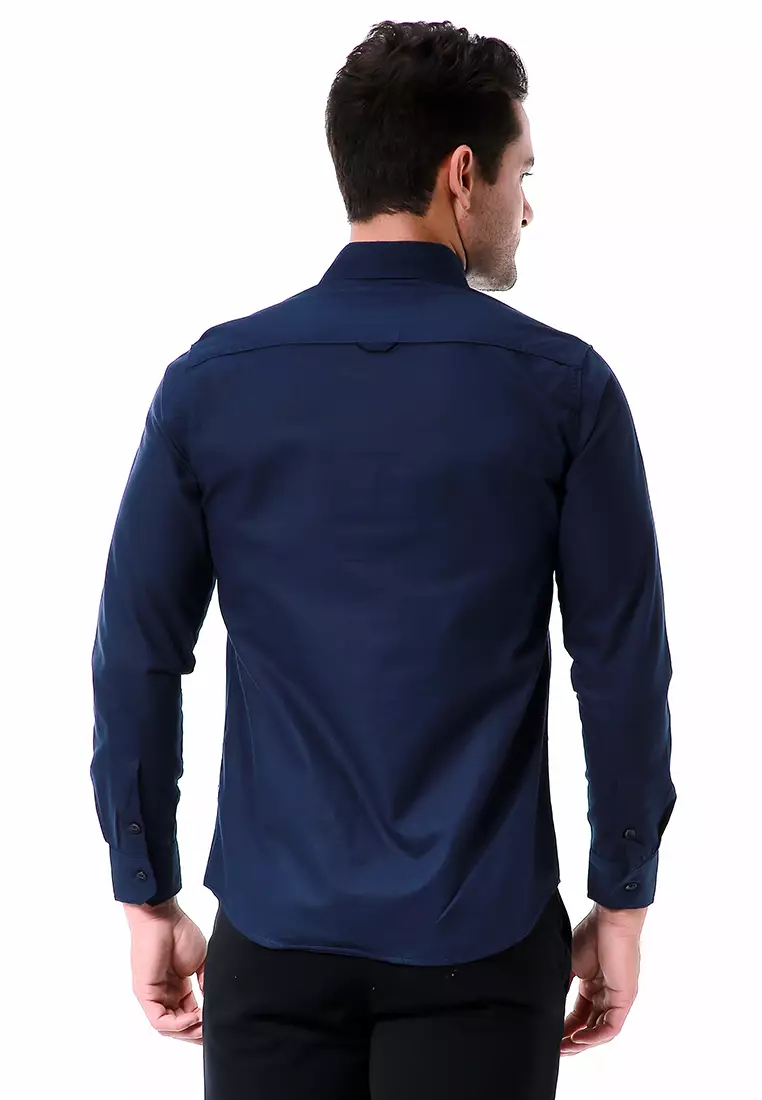 Leopold Kemeja Basic Pria Motif Polos Long Sleeve Material Cotton ORIGINAL - Navy