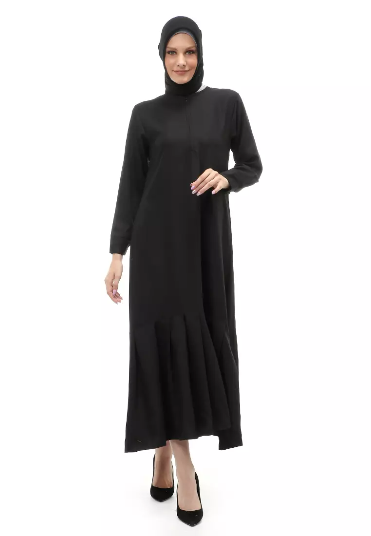 Natalia Dress Muslimah Wanita Long Sleeve Polos Design Casual Regular Fit - Black