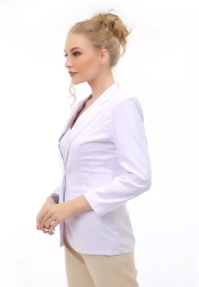 Qemsya Outer Blazer Kasual Formal Wanita Lengan Panjang Material Wool Twist ORIGINAL