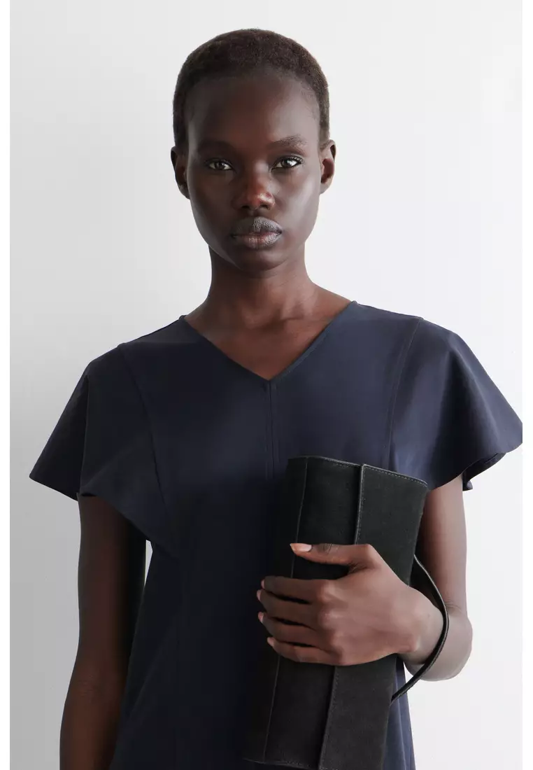 PETAL-SLEEVE COTTON MIDI DRESS