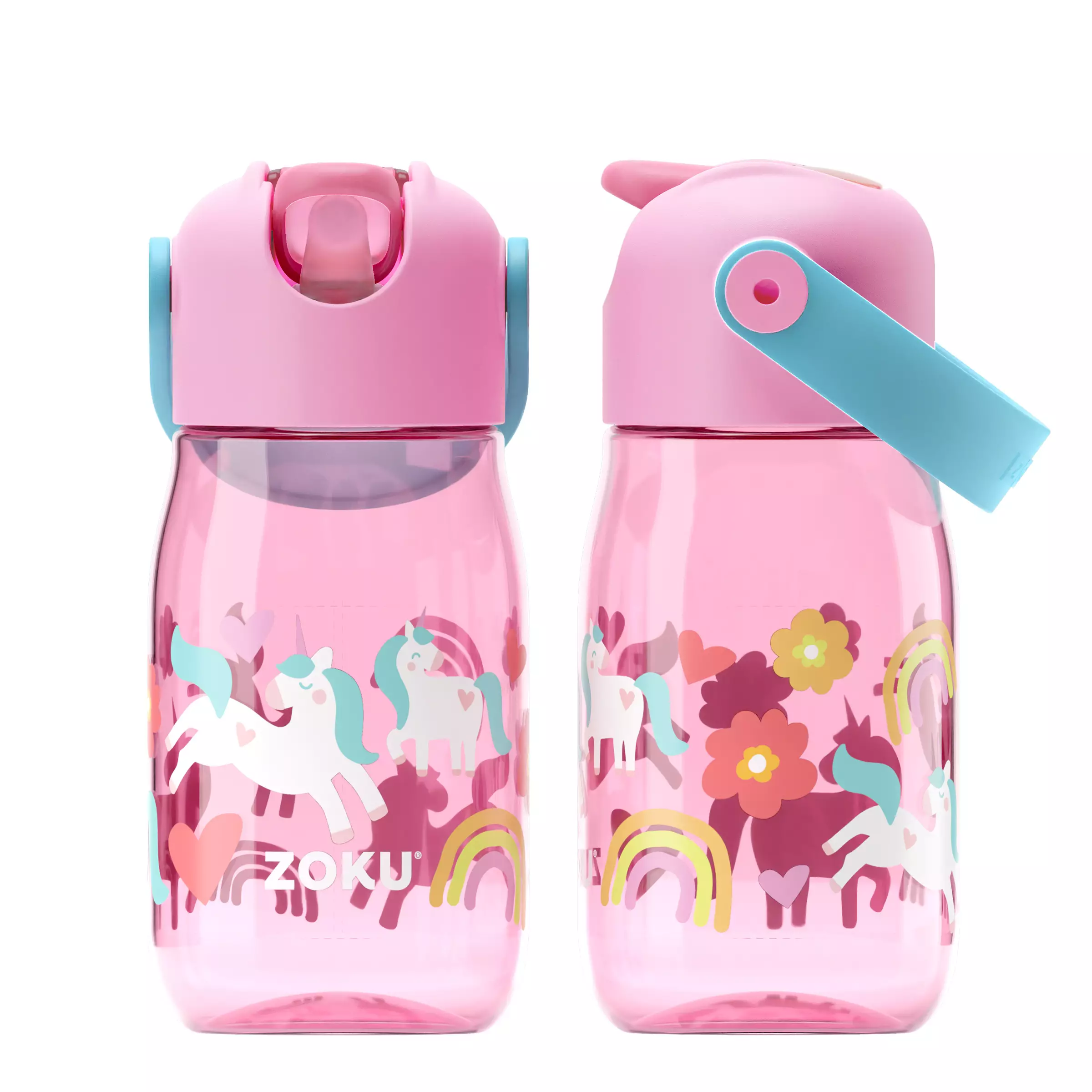 Zoku Pink Unicorn Kids Flip Straw Bottle - Botol Minum Anak, Botol Minum Sedotan, Botol Minum Anak anti tumpah