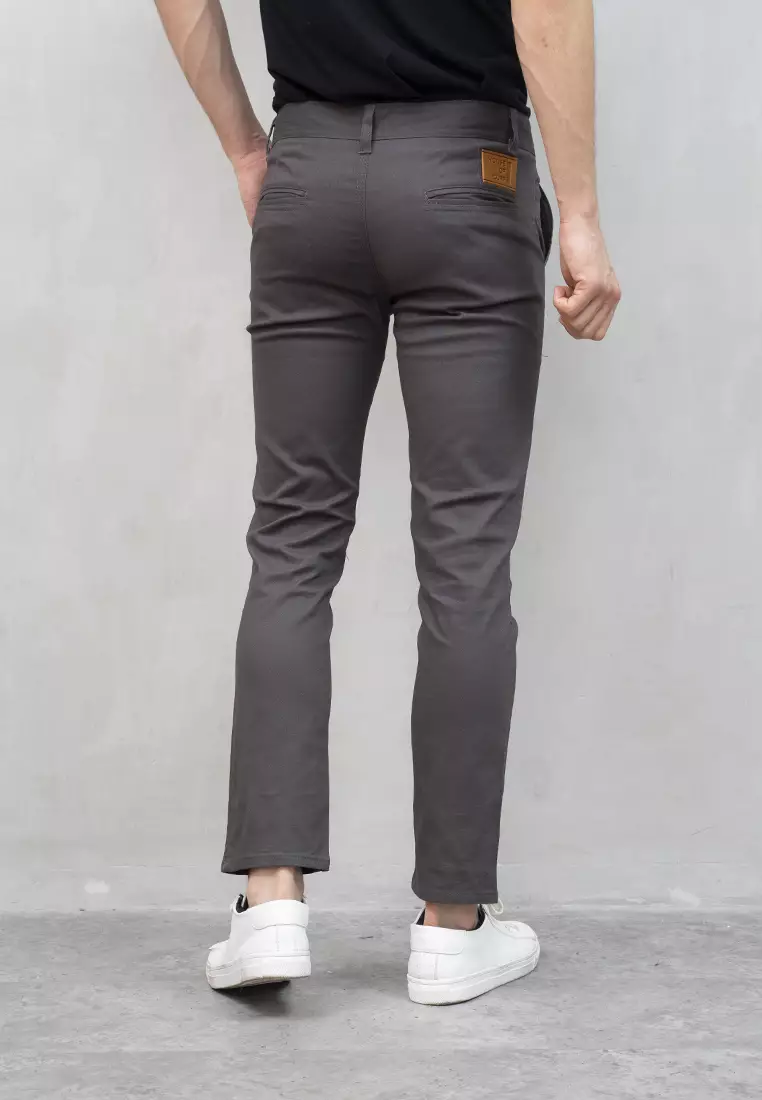 Celana Chino Panjang Pria Slim fit Stretch Jeans abu gelap