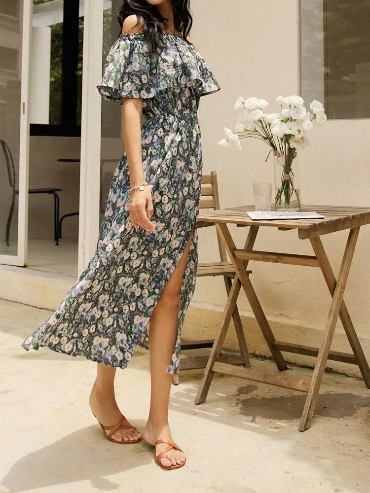 Chiffon split maxi dress discount