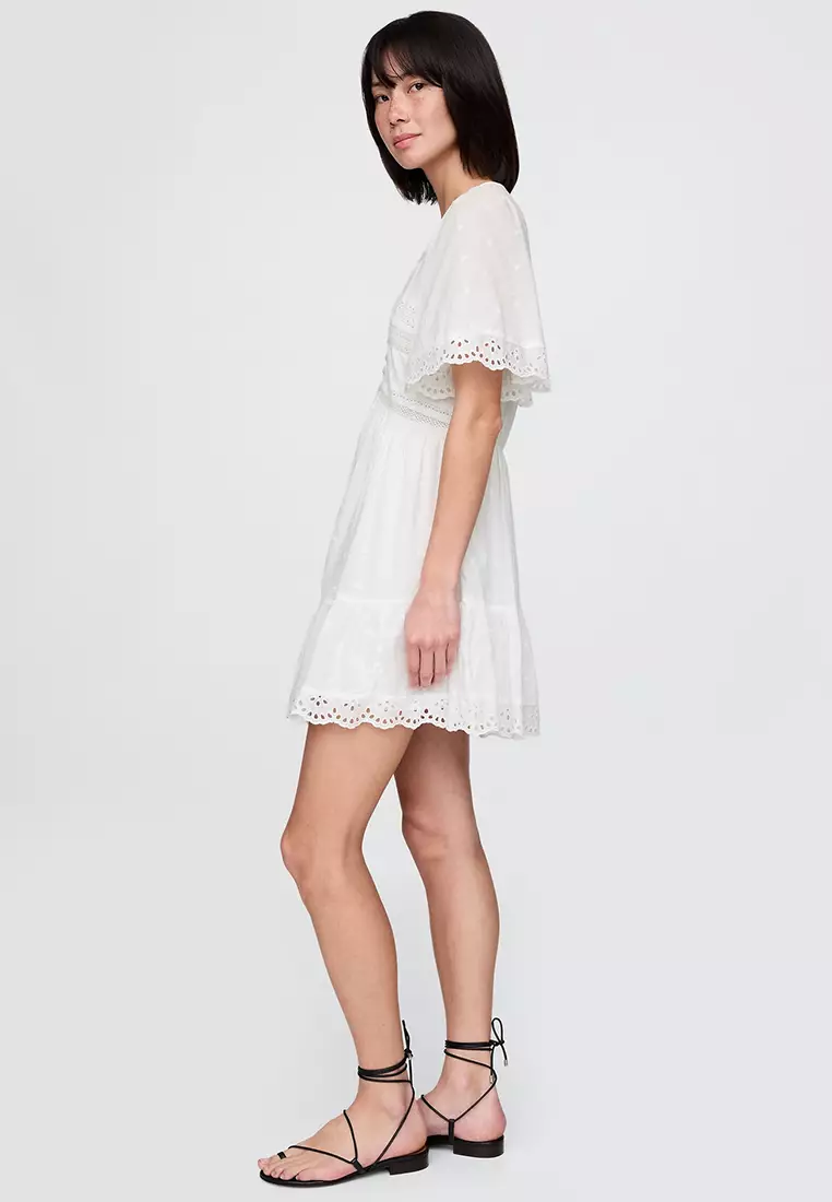 Flutter-Sleeves Eyelet Mini Dress