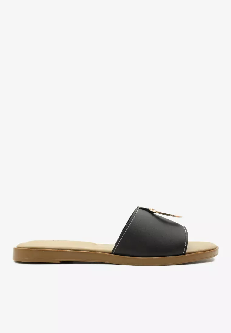 Womens black clearance leather slide sandals