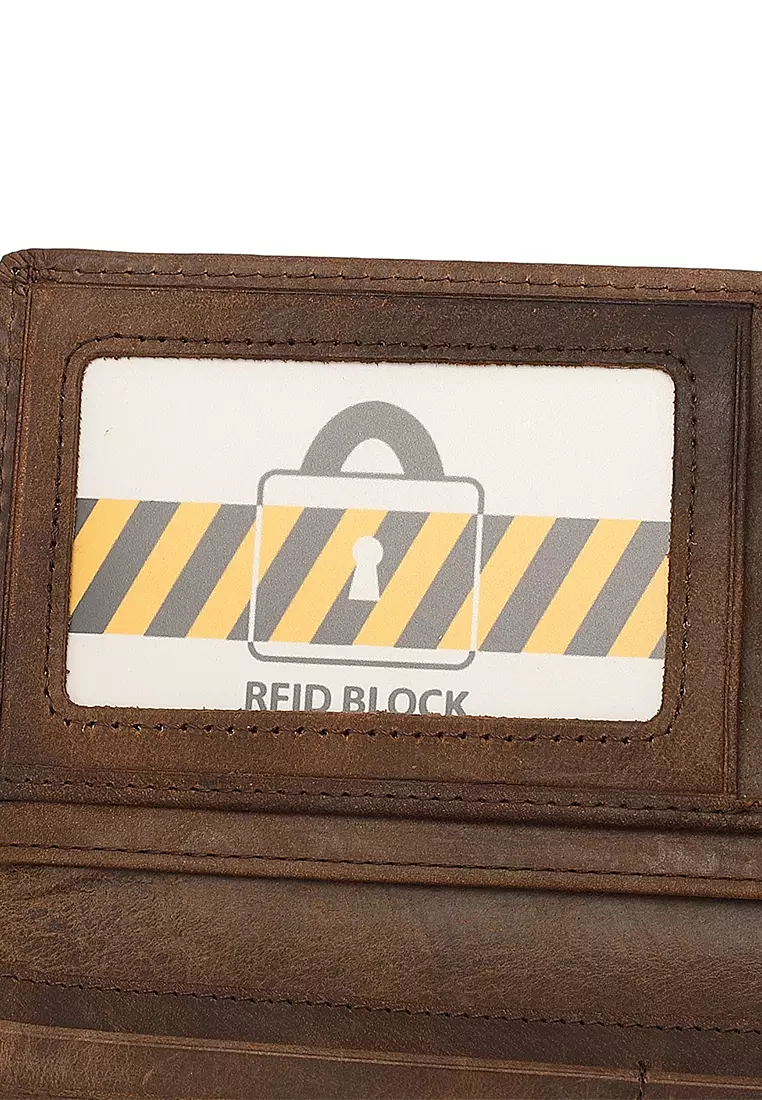 Men's Genuine Leather RFID Blocking Bi Fold Wallet - Brown