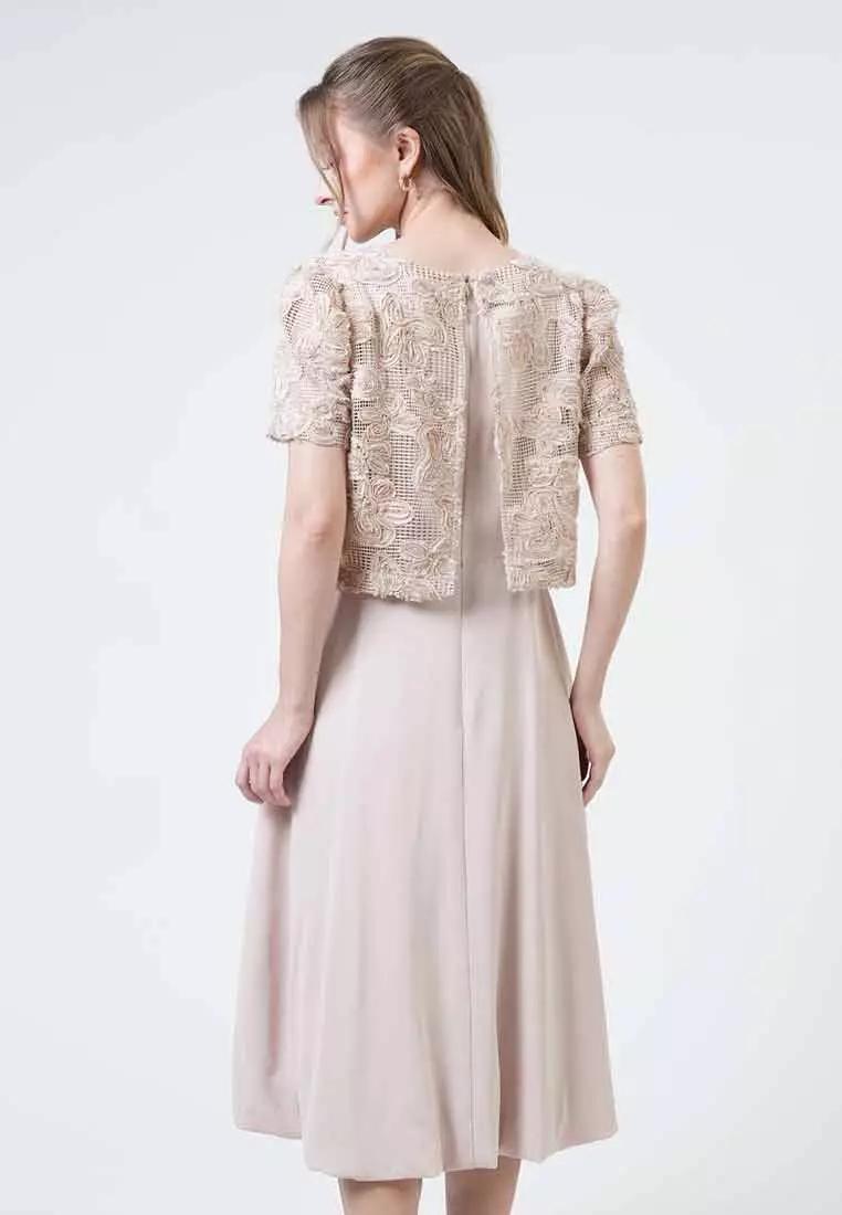 Hailey 3D Floral Appliqué Layered Midi Dress