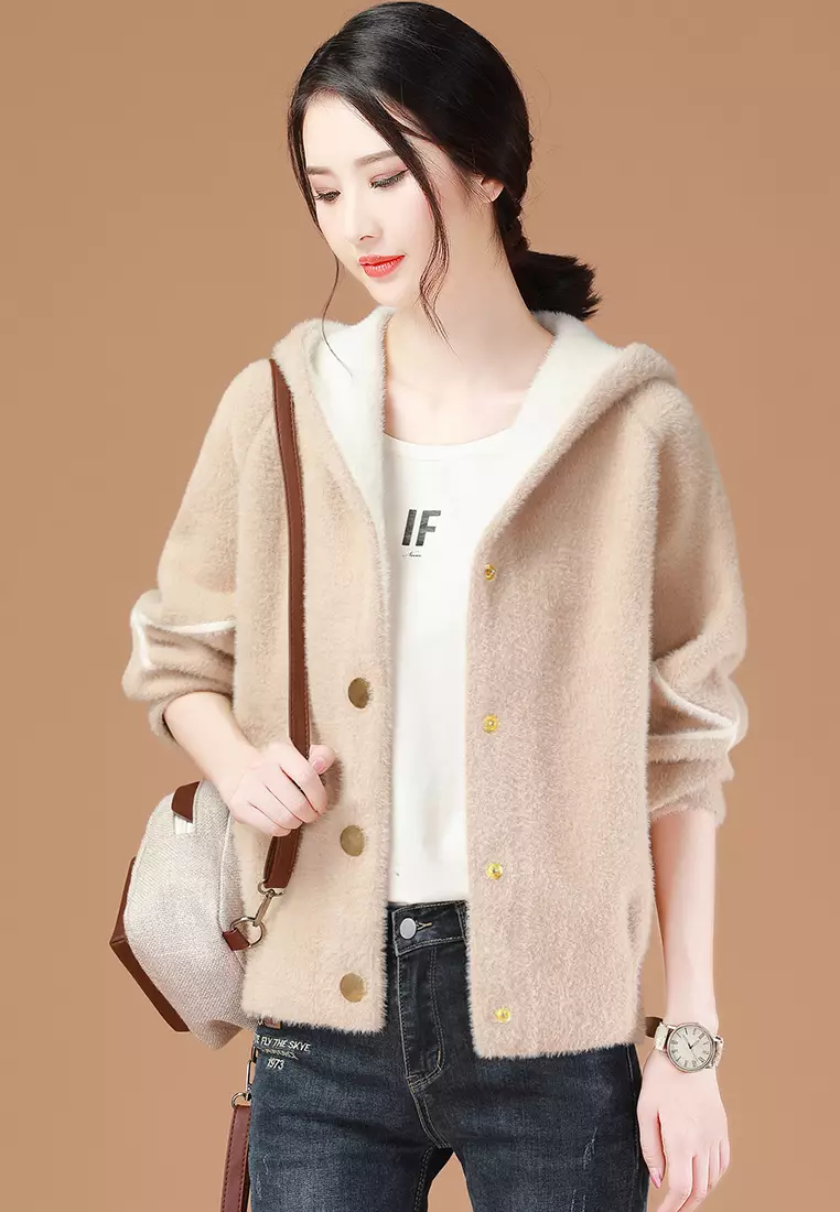 Buy A-IN GIRLS Loose Hooded Knit Fur Coat Online | ZALORA Malaysia