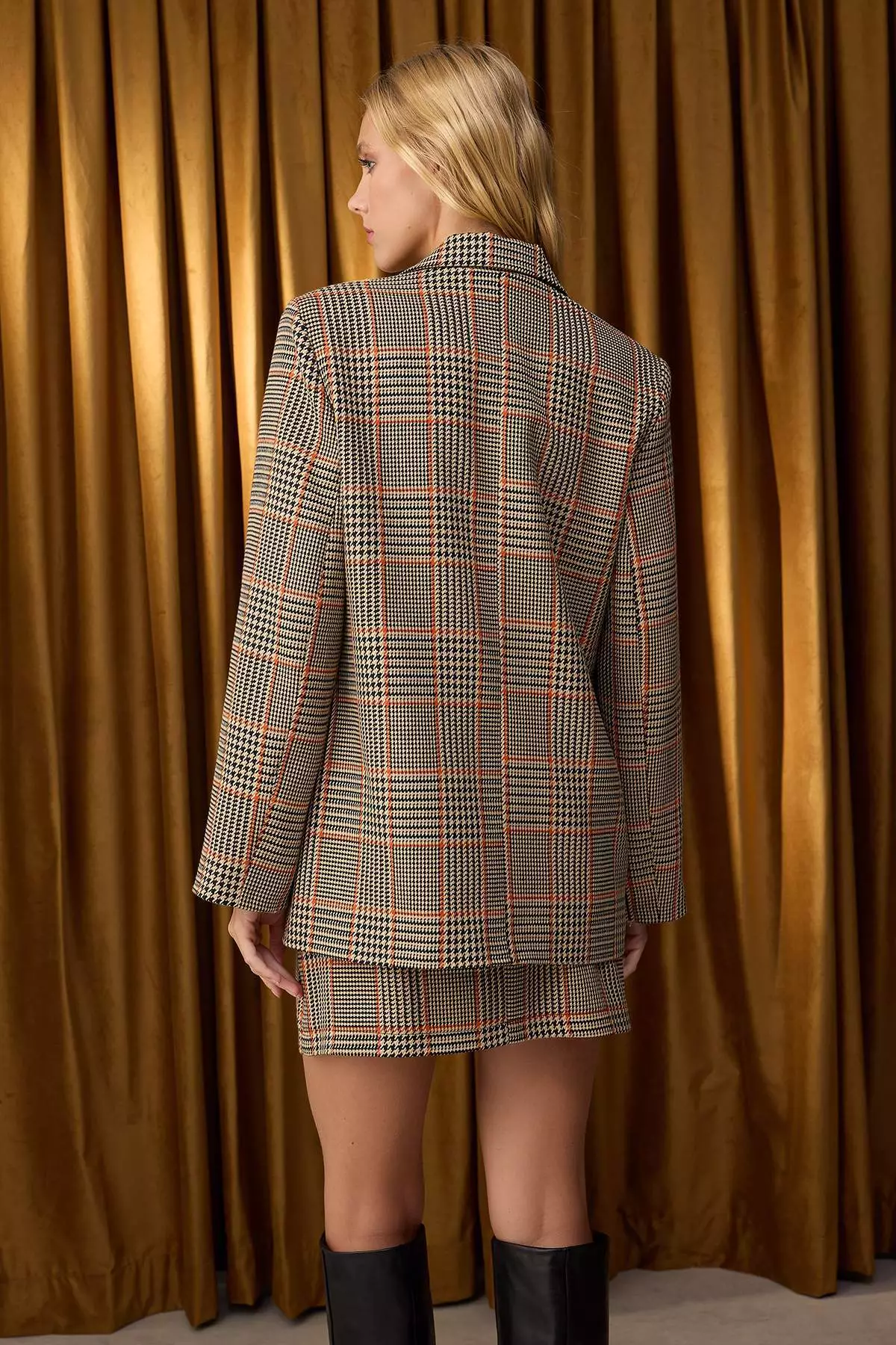 Brown Plaid Blazer Jacket Twoaw26Bc00006