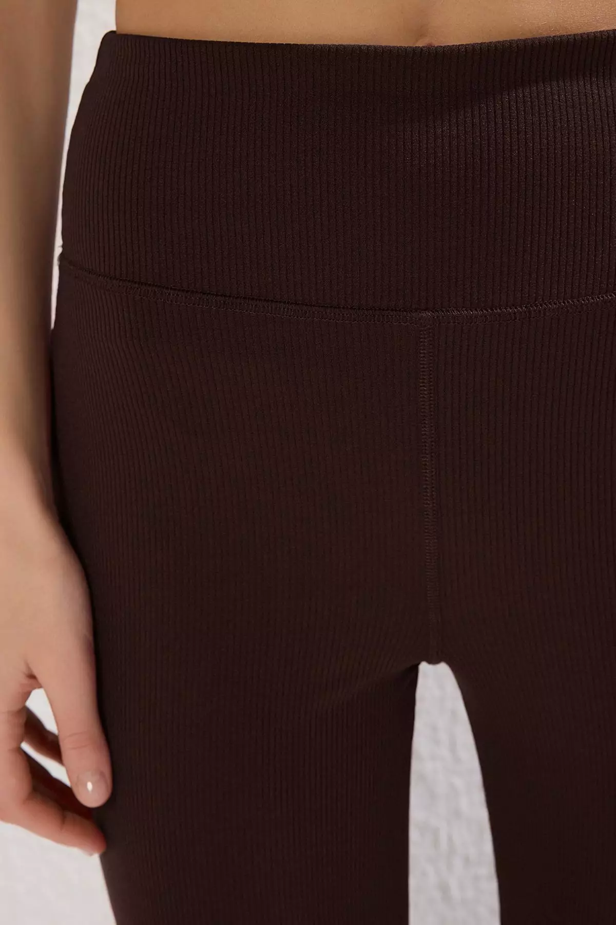 Dark Brown Ribbed Spanish Leg Yoga Knitted Sports Leggings Twoaw23Ty00011