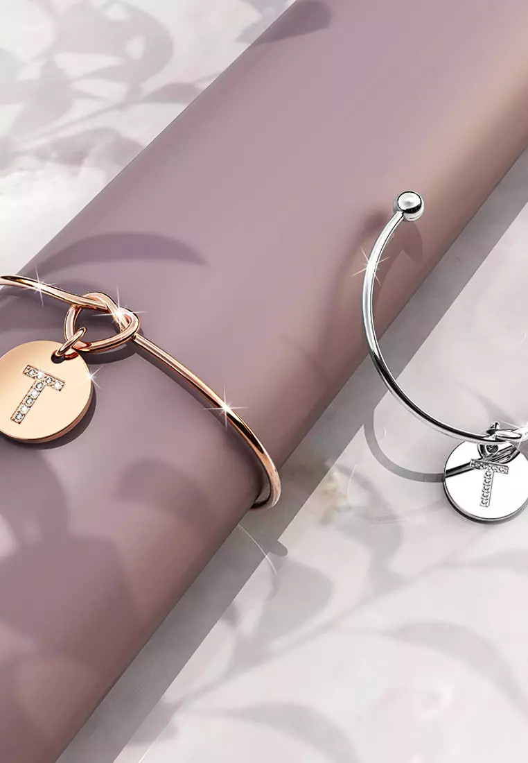 Fancy Alphabet Letter Initial Bangle in Rose Gold -T