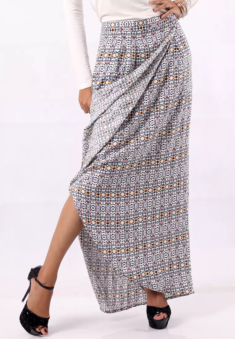 Jual Point One IGGY GEO tribal print wrap long skirt with side pockets
