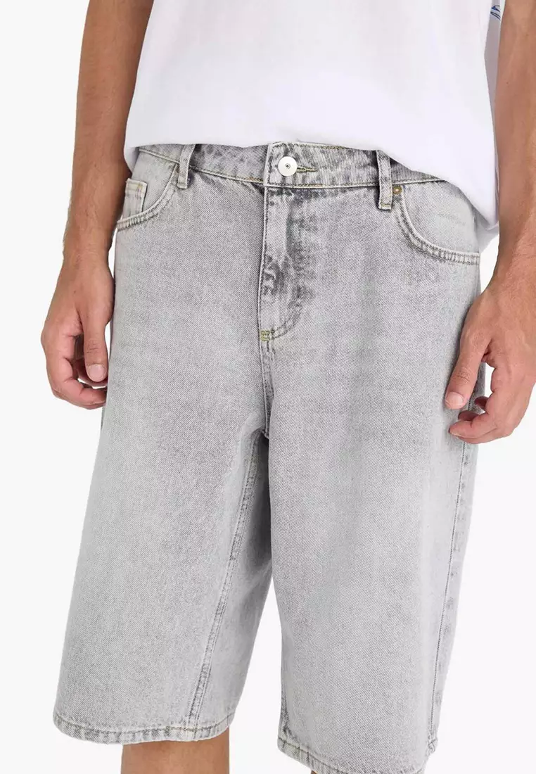 寬鬆剪裁工裝口袋牛仔短褲