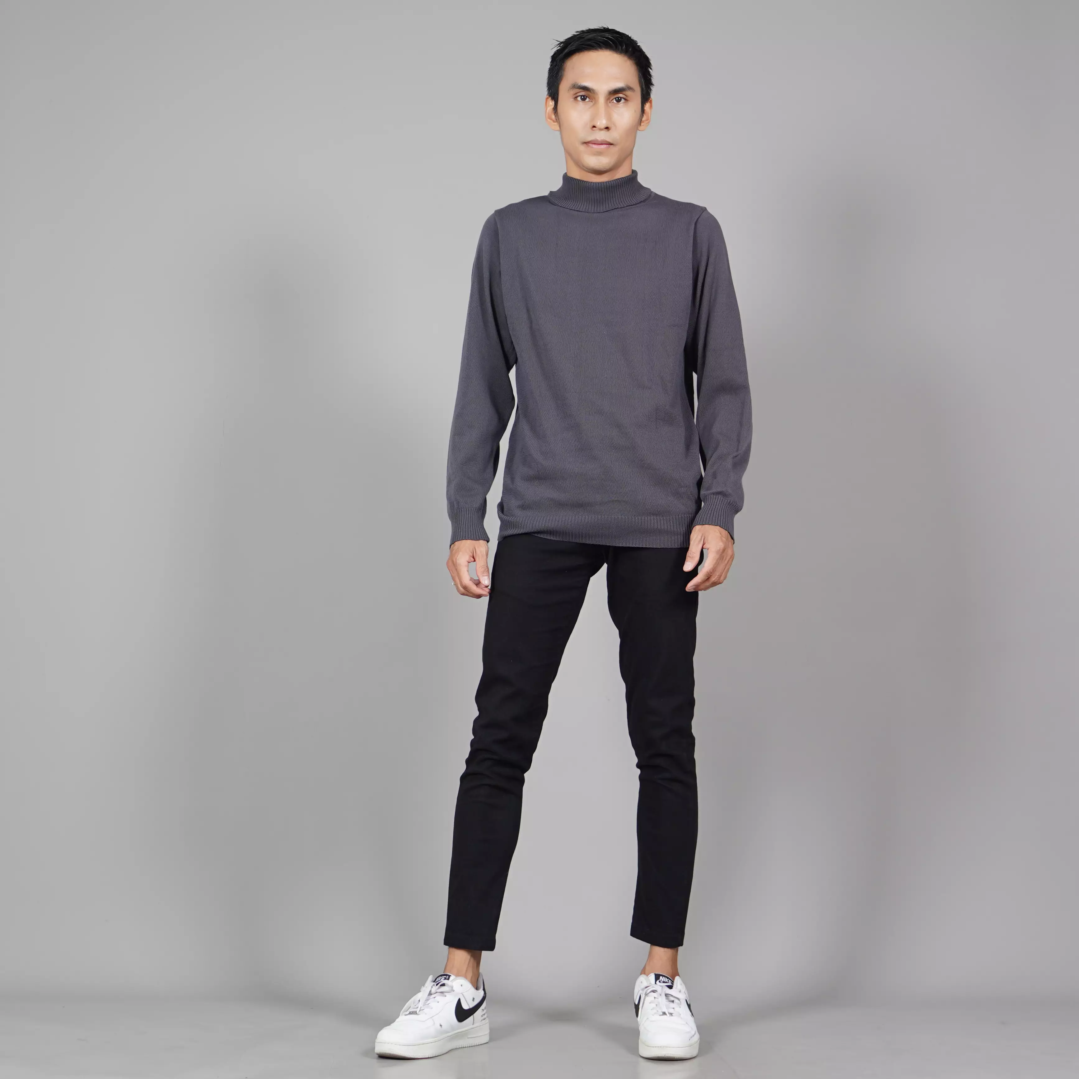  JEHOON Knit Outer Pria Knit Sweater Pria Turtle Neck Rajut Pria - ABU TUA