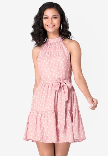 FabAlley pink Blush Polka Belted Halter Dress B99AAAA079D5D4GS_1