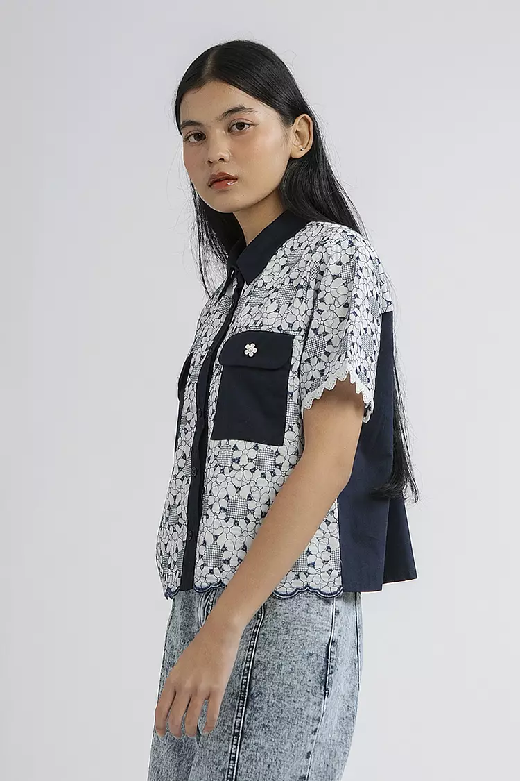 COTTONINK - Atasan Kemeja Wanita Floral Embroidery Cesena #HolidayRayaCollection