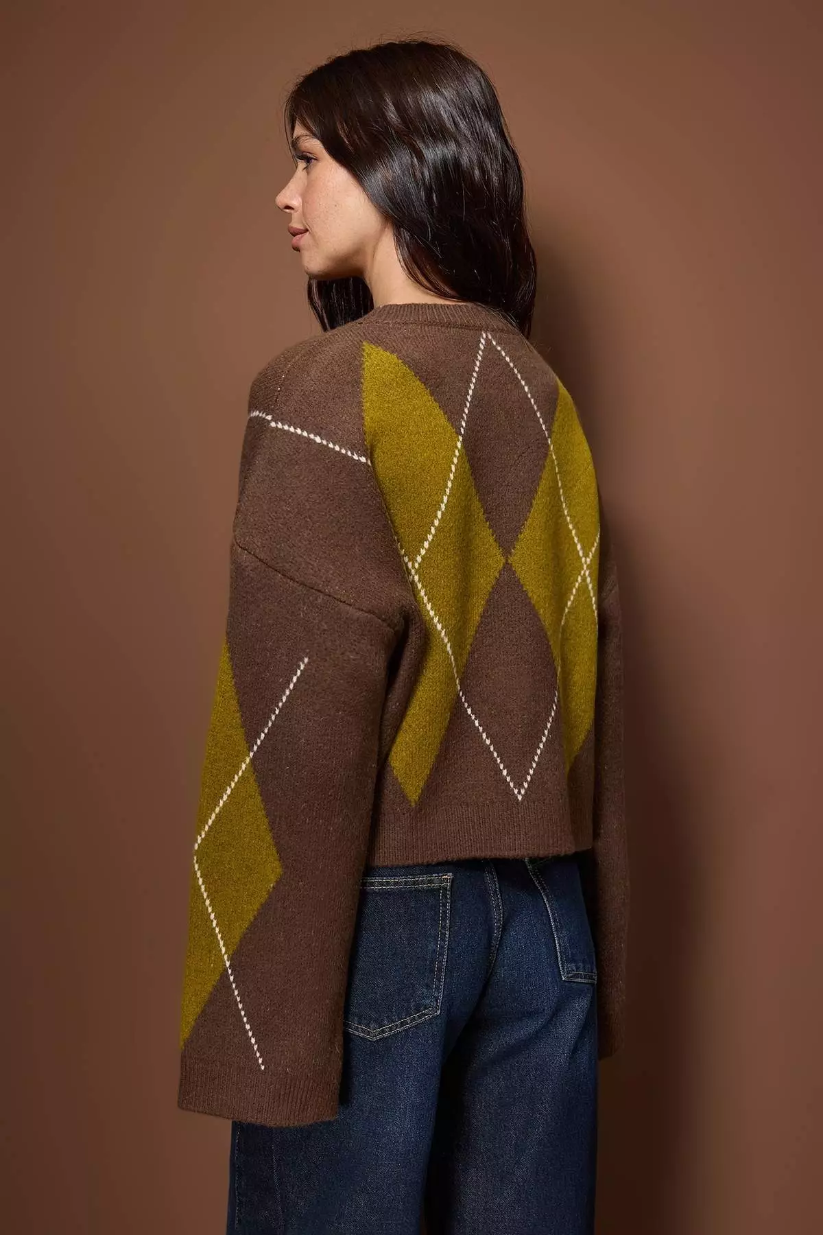 Brown Baklava Patterned Knit Sweater Twoaw26Kz289