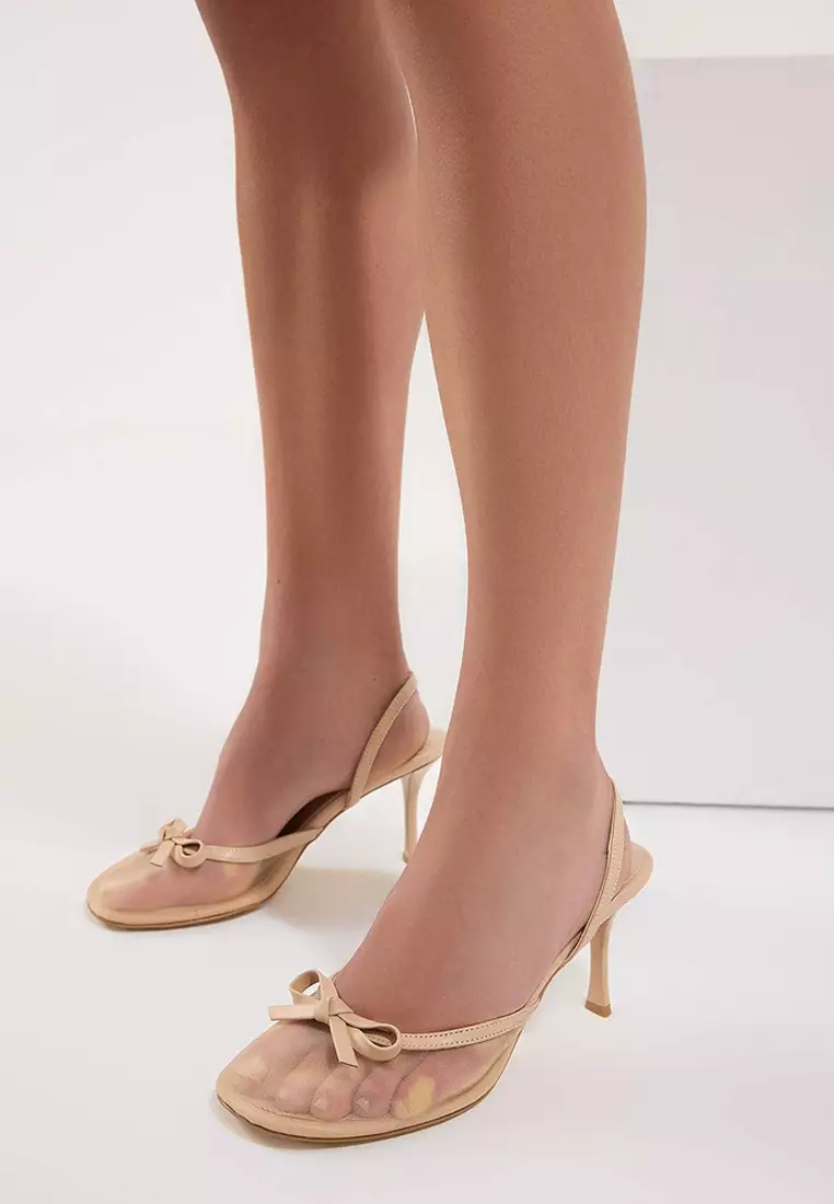 Nude Bow Mesh Thin Heels