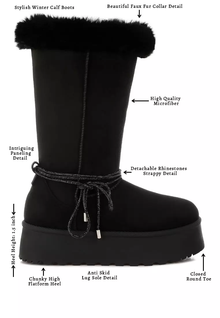 Fur Collar Anti-Skid Snow Boots in Black