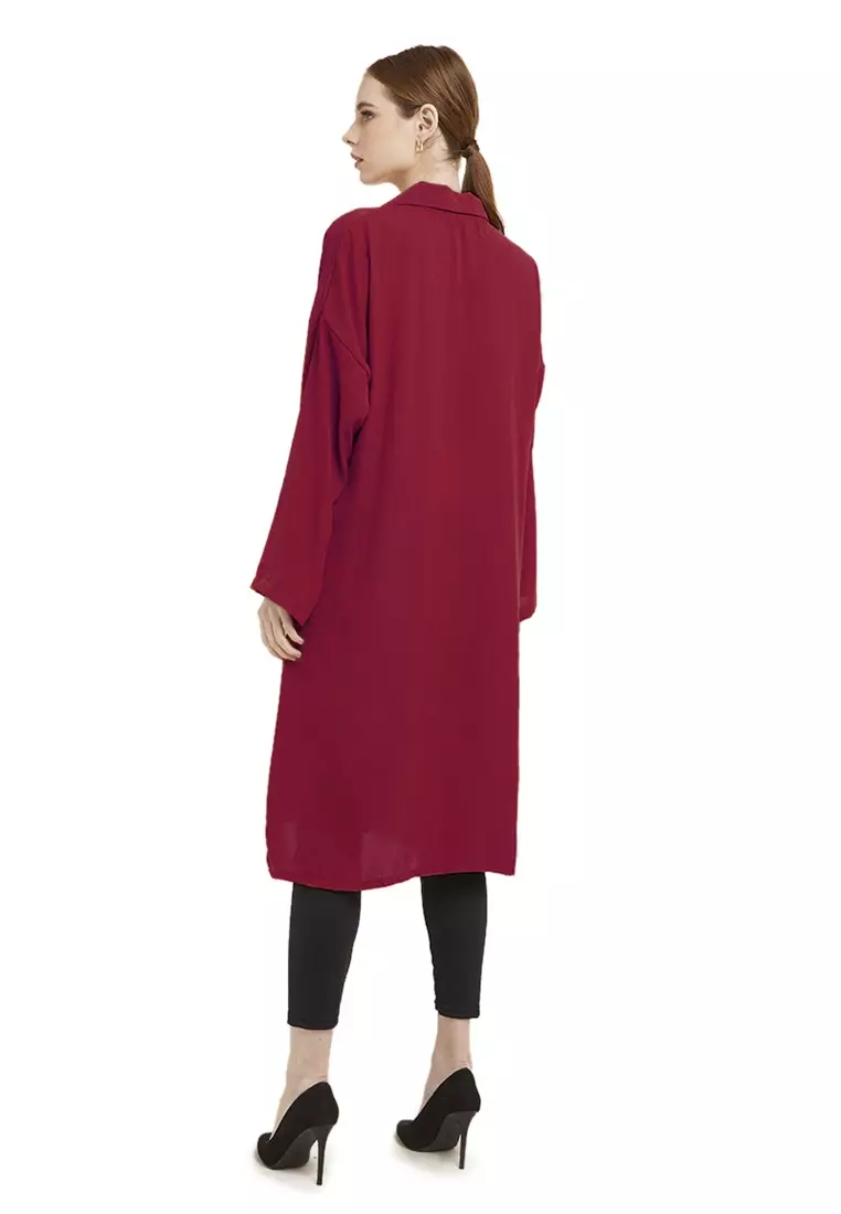 Qalita Tunik Kemeja Wanita Polos Plain Lengan Panjang Premium Quality - Maroon