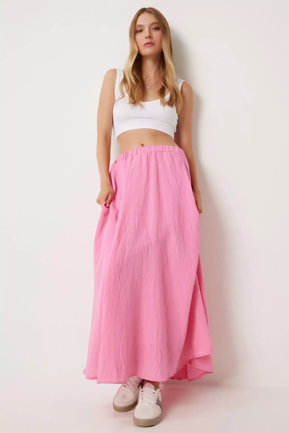 Flounce Linen Blend Long Skirt