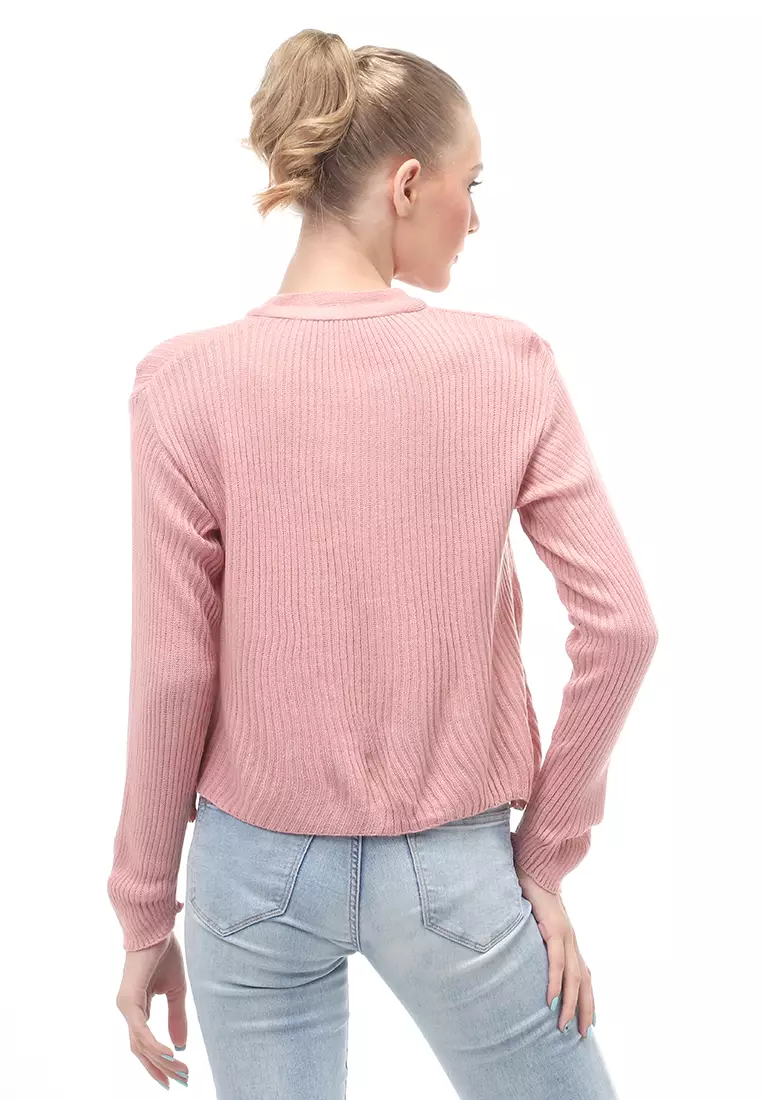 Cardigan Rajut Front Button Opening Fashion Wanita Long Sleeves Relaxed Fit - Dusty Pink