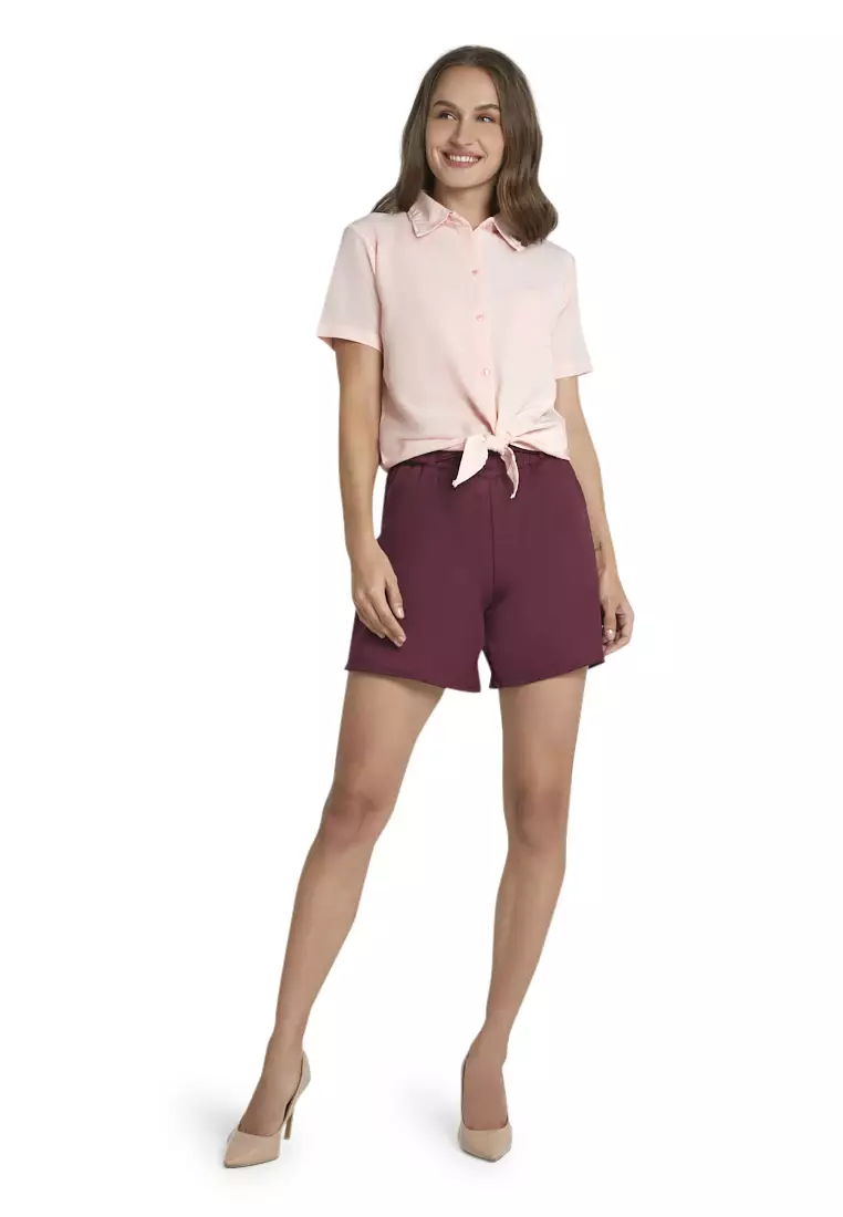 Roseanne Blouse Short Sleeve Motif Solid Atasan Baju Wanita Casual - Salem