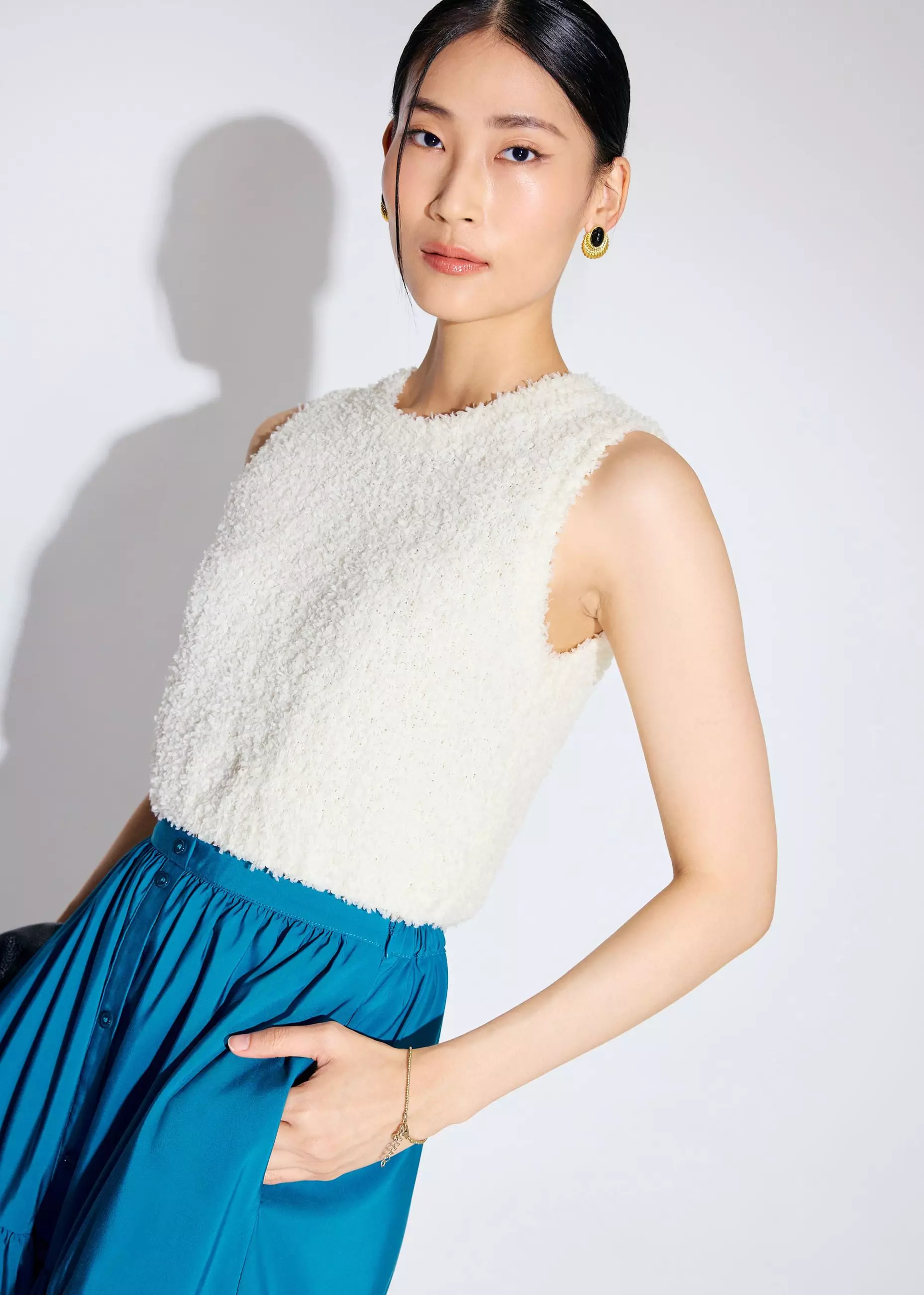 Atasan Wanita - Fuzzy Knit Shell Crop Top