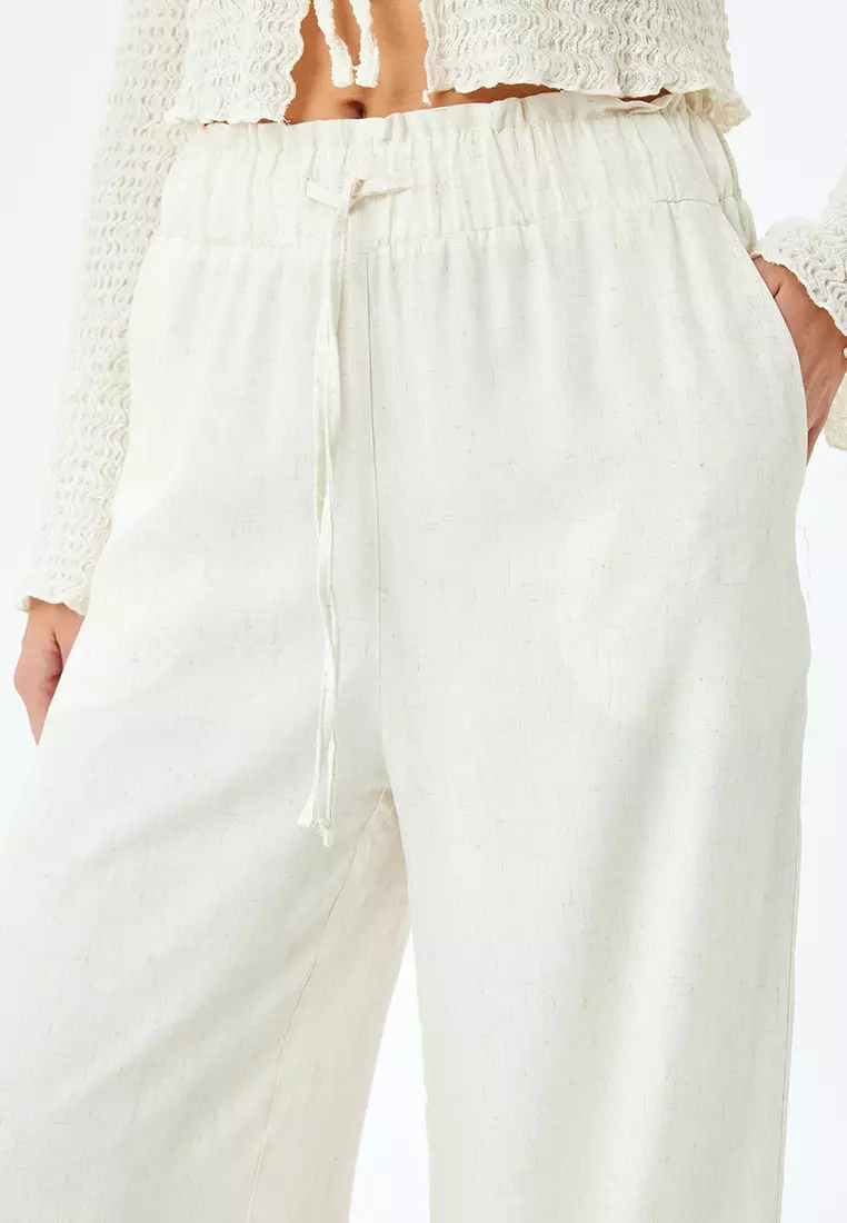 Linen Viscose Beige Women's Pocket Trousers