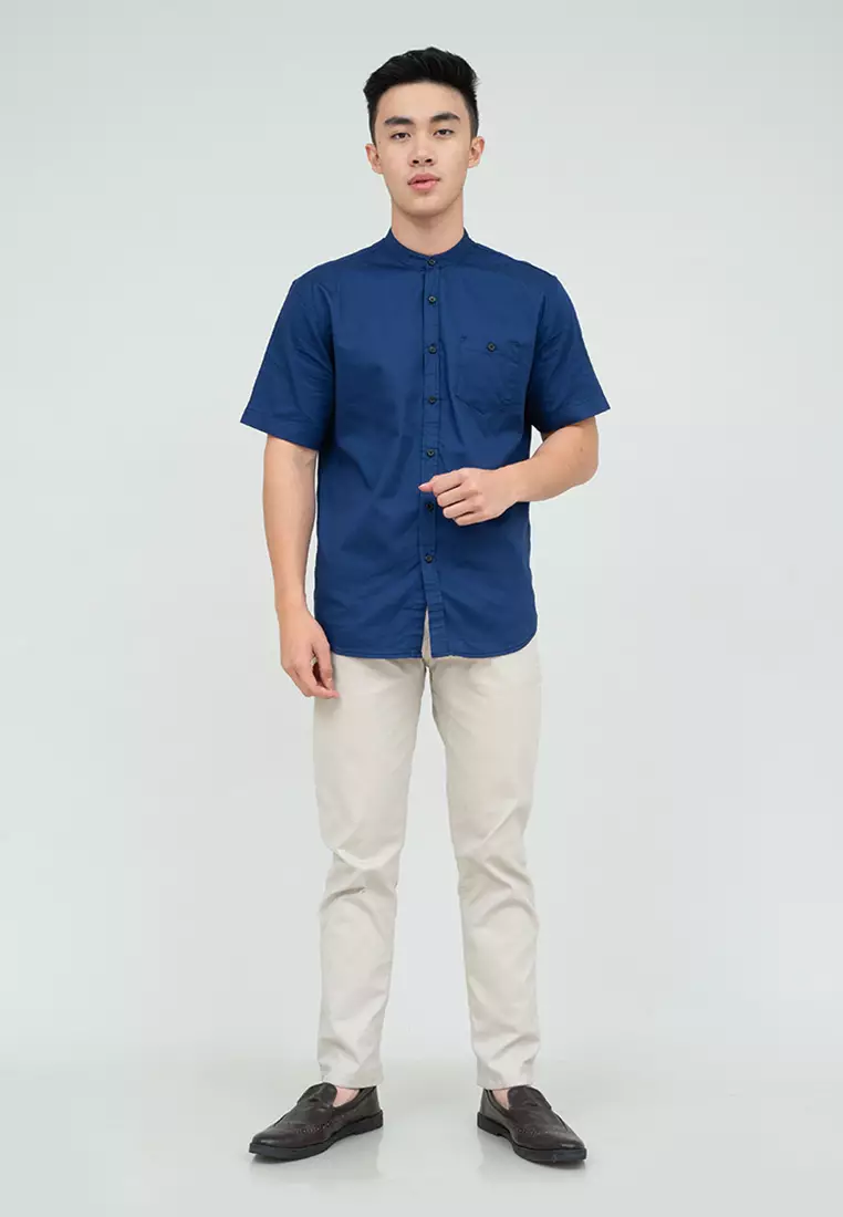 Houseofcuff Baju Koko Kemeja Lengan Pendek Pria Biru