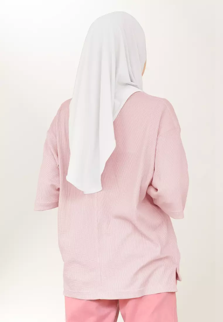 Zelena - Tavia Waffle Tshirt Pocket | Kaos Wanita Pria Olahraga Basic - Rose Mist