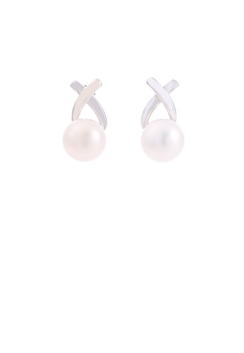 Glamorousky white 925 Sterling Silver Fashion Simple Cross White Freshwater Pearl Stud Earrings F92EFACE21CEEEGS_1