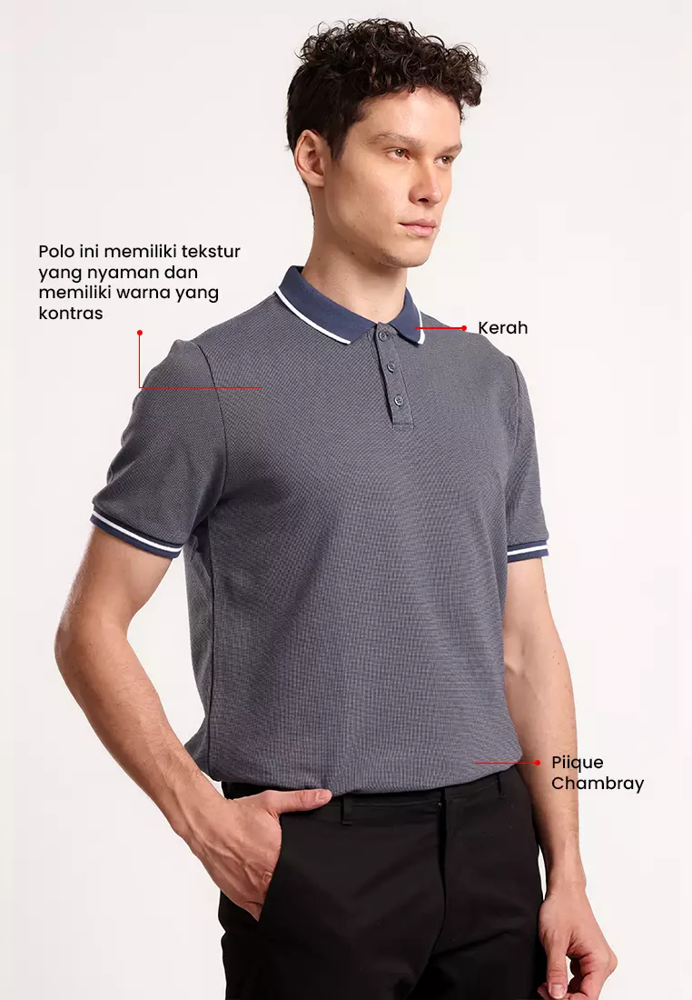 MANZONE - Polo Shirt Lengan Pendek Pria Jinjo 05 Slim Fit - Navy Warna NAVY