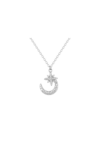 ZITIQUE silver Women's Diamond Embedded Eight-pointed Star & Crescent Moon Necklace - Silver B05F6ACB3EE37DGS_1