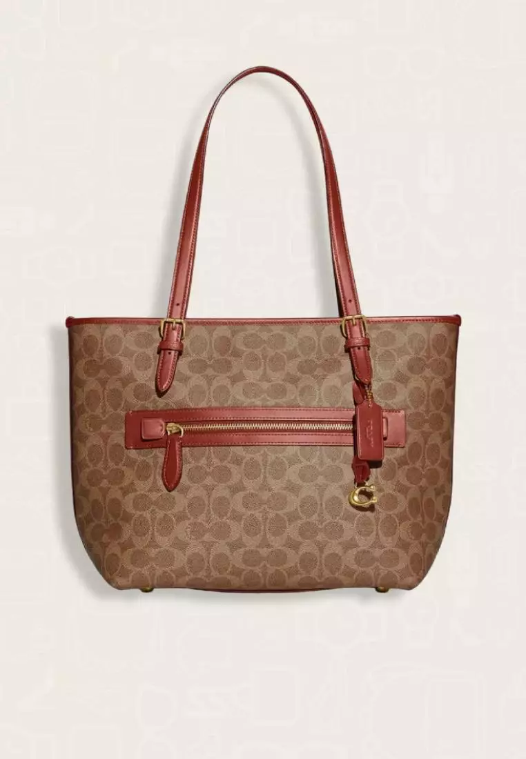 Coach Taylor Tote In Signature Canvas Tan Rust