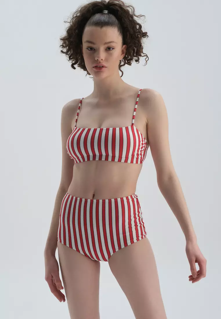 Red White Bikini Bottom, Striped, Beachwear for Women