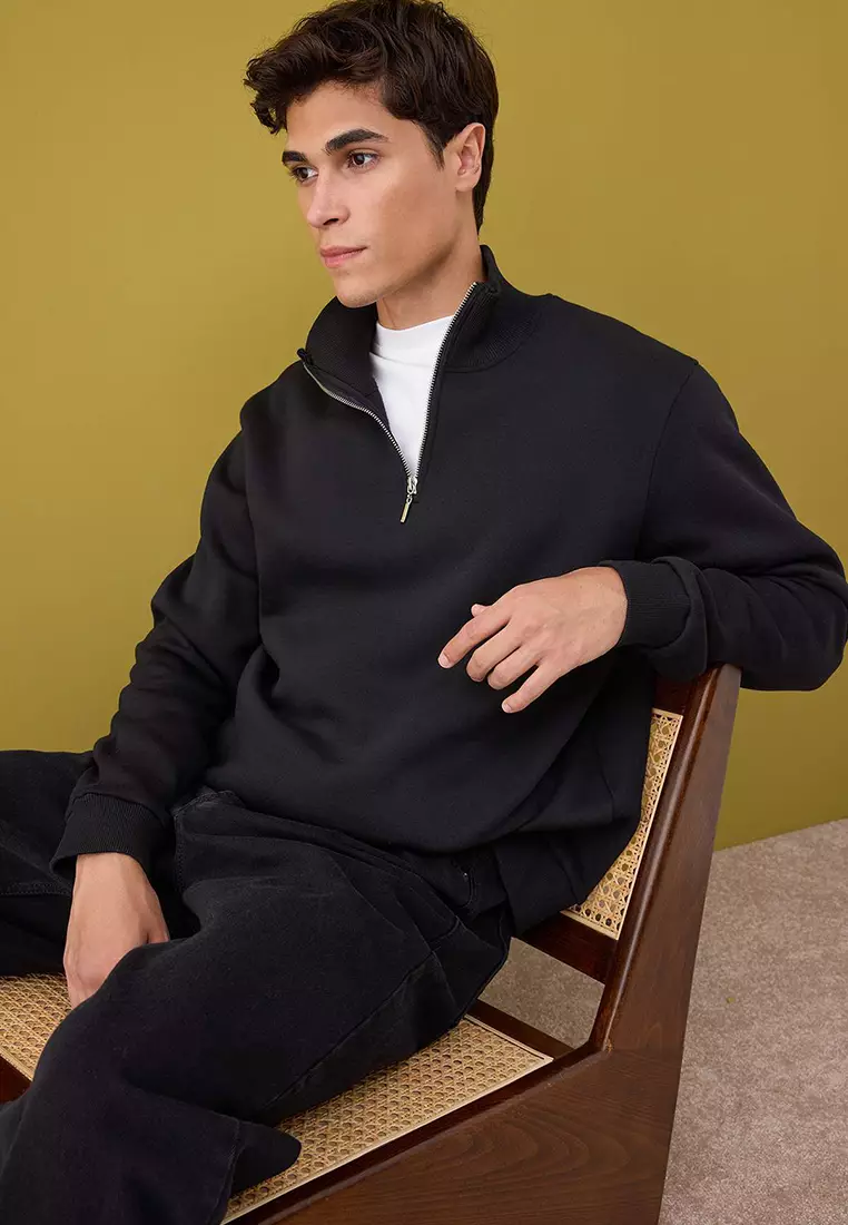 Regular Cut Stand Collar Thick Polar Fleece Sweatshirt