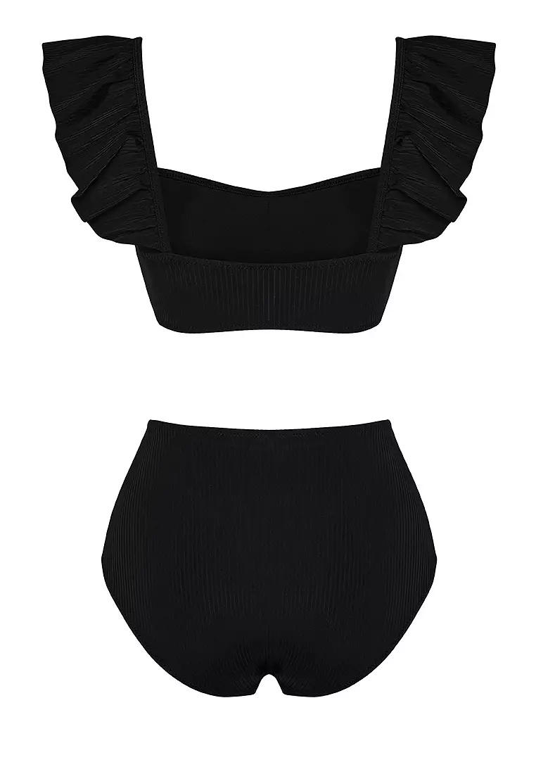 Frilly Textured High Waist Hipster Bikini Set