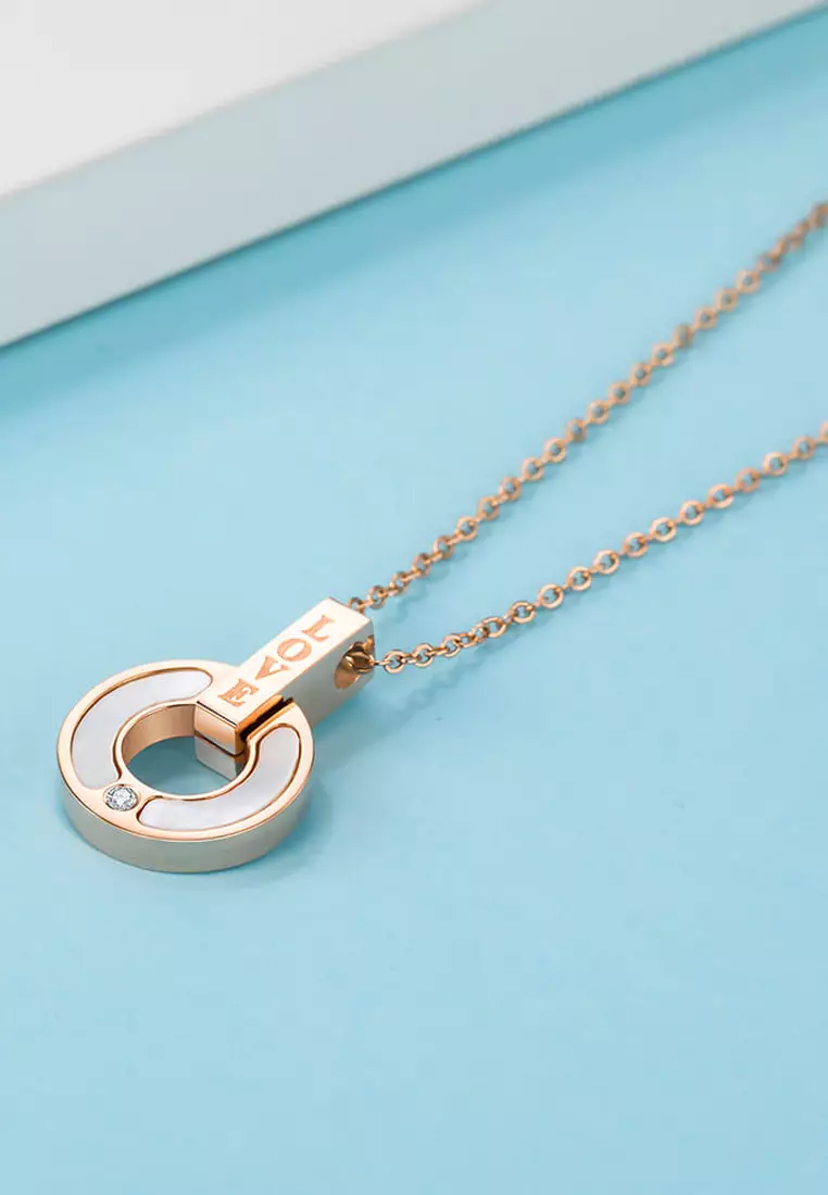 Genuine Single Diamond Set MOP Shell Pillar of Love Necklace Rose Gold Titanium