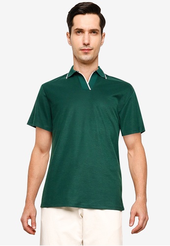ZALORA BASICS green Contrast Tip Relaxed Polo Shirt 78824AACED65CDGS_1