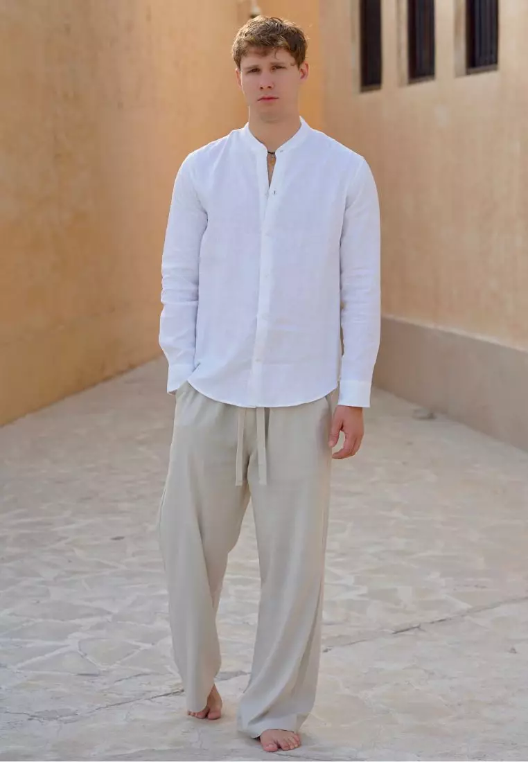 Pablo Celana Panjang Linen Pria Cream | Linen Baggy Pants Men Cream