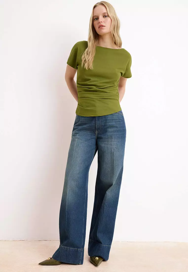 Boat Neck Ruched Top